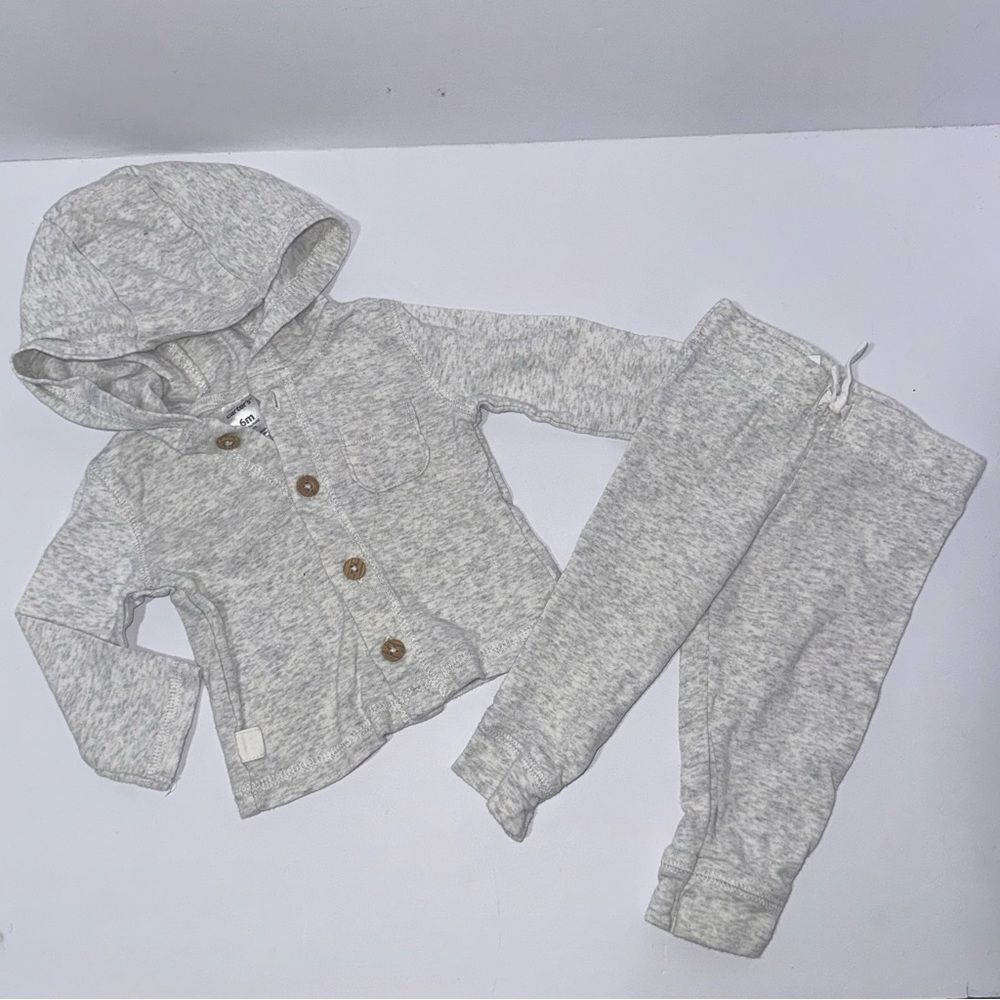 Carter's gray button up hoodie cardigan and pants outfit